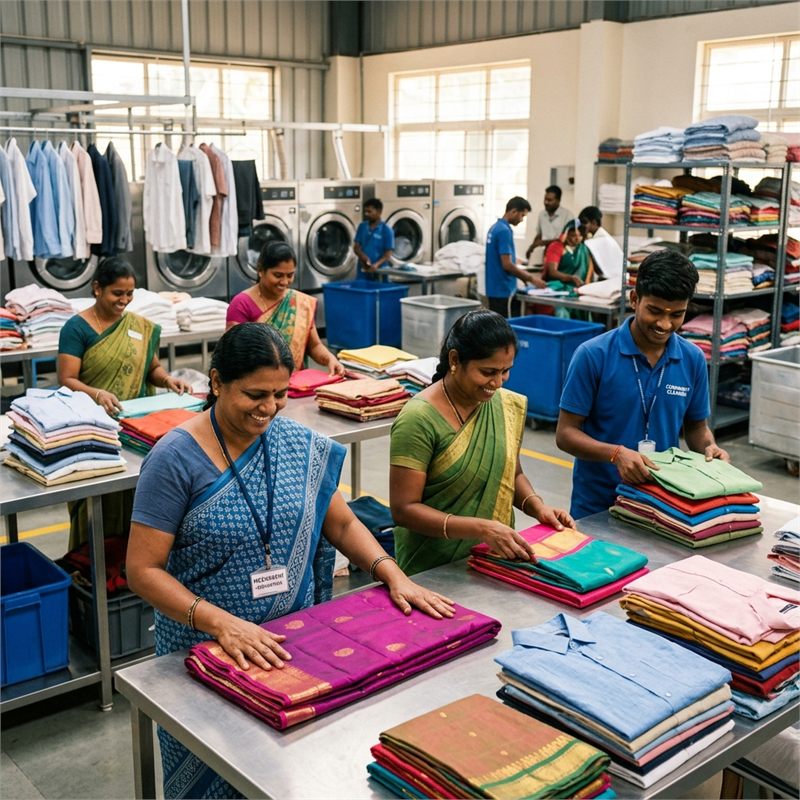 Our Story - Craftspeople & Team Members at The Salavai Laundry Facility